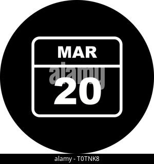 March 20th Date on a Single Day Calendar Stock Photo