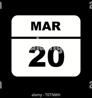 March 20th Date on a Single Day Calendar Stock Photo