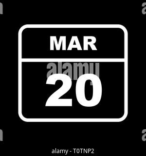 March 20th Date on a Single Day Calendar Stock Photo