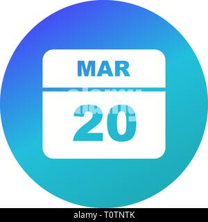 March 20th Date on a Single Day Calendar Stock Photo