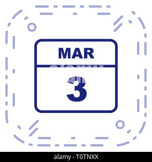 March 3rd Date on a Single Day Calendar Stock Photo