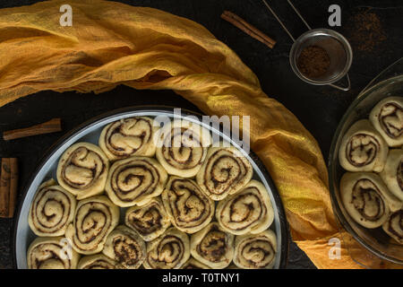 Cinnamon rolls ready to be baked Stock Photo