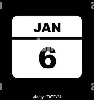 January 6th Date on a Single Day Calendar Stock Photo