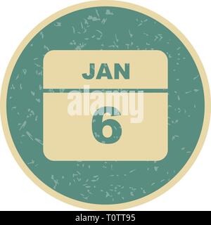 January 6th Date on a Single Day Calendar Stock Photo