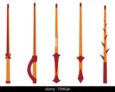 Magic wands. Magic and magical objects. Tool wizard isolated on white background. Vector illustration Stock Vector