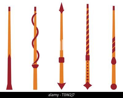 Magic wands. Magic and magical objects. Tool wizard isolated on white background. Vector illustration Stock Vector
