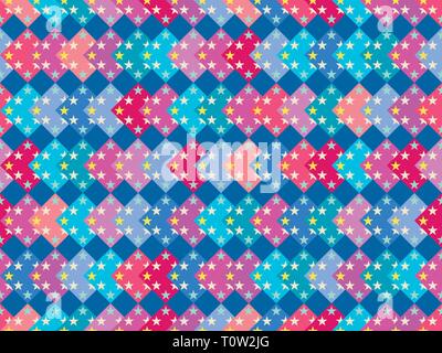 Seamless pattern with multicolored squares and stars. Colorful background. Vector illustration Stock Vector