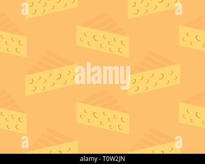 Triangular piece of cheese seamless pattern. Cheese slice with holes. Vector illustration Stock Vector