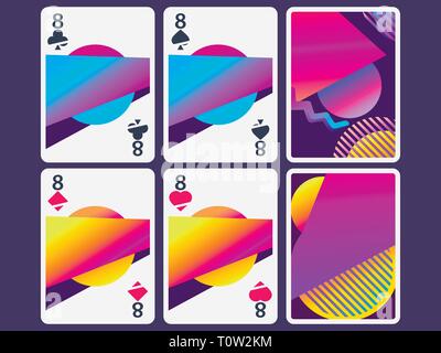 Playing cards in modern style. Gradient shapes, geometric objects. The reverse side of the playing card. Vector illustration Stock Vector