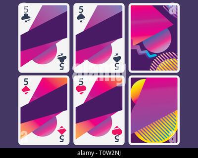 Playing cards in modern style. Gradient shapes, geometric objects. The reverse side of the playing card. Vector illustration Stock Vector