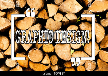 Conceptual hand writing showing Graphic Design. Concept meaning Art of combining Text Images in advertising Wooden background vintage wood wild messag Stock Photo