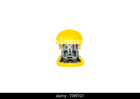 Yellow colored stapler closeup on white background 2019 Stock Photo