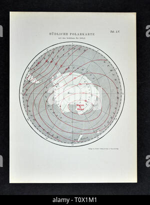 1894 Muller Weather Map of Antarctica South Pole showing the Magnetic Isoclinic Lines Stock Photo