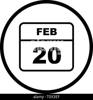 February 20th Date on a Single Day Calendar Stock Photo