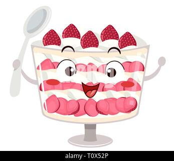 Illustration of a Strawberry Trifle Mascot Holding a Spoon Stock Photo