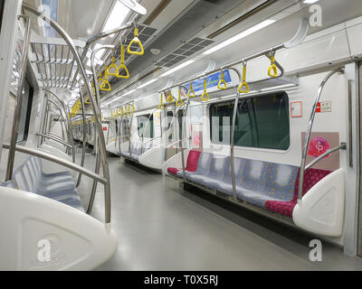 Seoul, South Korea - March 22, 2019: Inside the Train at the Underground Seoul Subway Line 9 Stock Photo