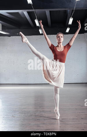 Attractive elegant ballerina standing on one leg Stock Photo