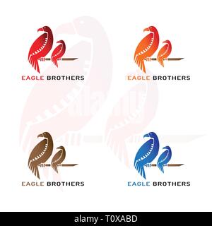 This logo is a picture of two eagle brothers clutching a tree trunk. This logo is good to use as company logos. Stock Vector