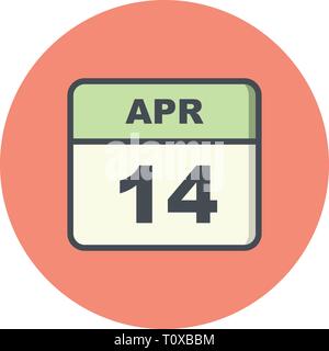 April 14th Date on a Single Day Calendar Stock Photo