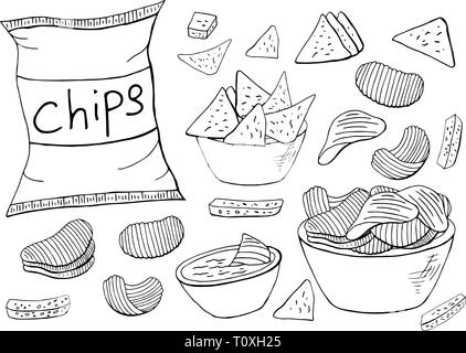 Outline chips collection on white background. Vector different chips elements Stock Vector