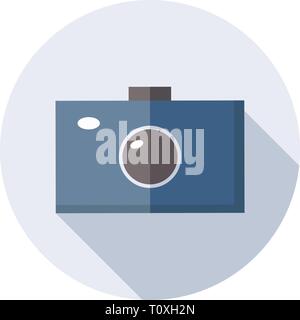 Camera icon with long shadow isolated on white background.  Stock Vector