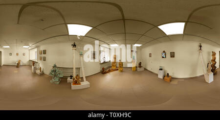 360 degree panoramic view of Panorama. Art exhibition of a sculpture and graphics. Kharkiv. Europe Ukraine.