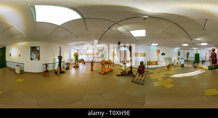 360 degree panoramic view of Panorama. Art exhibition of a sculpture and graphics. Kharkiv. Europe Ukraine