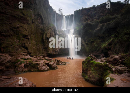Ouzoud Waterfalls ( Cascades d'Ouzoud ) located in the Grand Atlas village of Tanaghmeilt, in the Azilal province in Morocco, Africa. Stock Photo