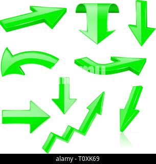3d arrows. Green signs and symbols Stock Vector