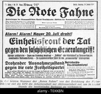 press / media, magazines, Die Rote Fahne (The Red Flag), front page, 16th  volume, number 25, Berlin, 29.1.1933,  Additional-Rights-Clearance-Info-Not-Available Stock Photo - Alamy