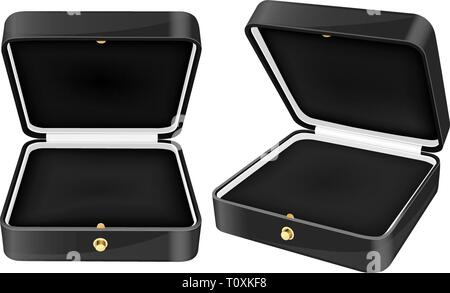 Black jewelry boxes. Open empty boxes Stock Vector