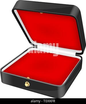 Open red jewelry box with black velvet lining Stock Vector