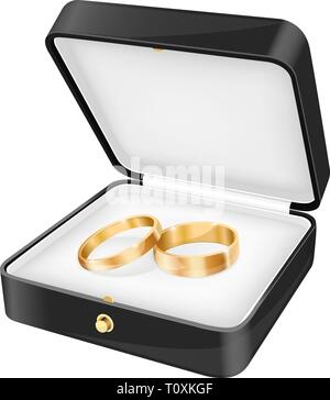 Wedding rings in a black jewelry box Stock Vector