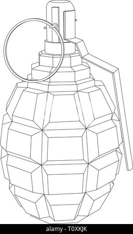 Military grenade. Outline icon Stock Vector