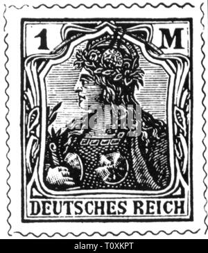 mail, postage stamps, Germany, German Reichspost (Reich Mail), 1 mark postage stamp, Germania, 1920, Additional-Rights-Clearance-Info-Not-Available Stock Photo