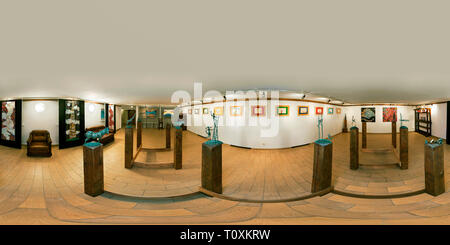 360 degree panoramic view of Panorama. Art exhibition of a sculpture and graphics. Kharkiv. Europe Ukraine