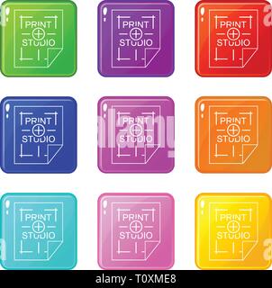 Print studio icons set 9 color collection Stock Vector