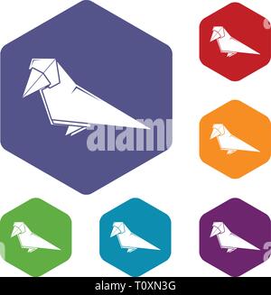 Origami bird icons vector hexahedron Stock Vector