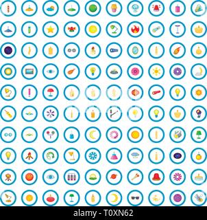 100 light icons set, cartoon style Stock Vector