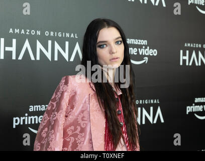 New York, United States. 21st Mar, 2019. Esme Creed-Miles wearing dress by Ann Demeulemeester attends season 1 of Hanna launch on Amazon Prime Video at Whitby hotel Credit: Lev Radin/Pacific Press/Alamy Live News Stock Photo