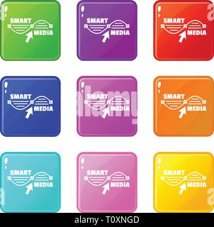 Smart media icons set 9 color collection Stock Vector