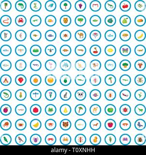100 live nature icons set, cartoon style Stock Vector