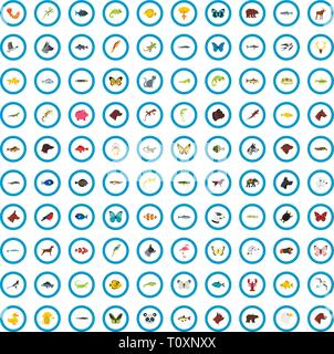 100 live nature icons set, flat style Stock Vector