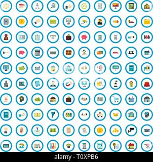 100 loan icons set, flat style Stock Vector