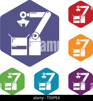 Robot factory icons vector hexahedron Stock Vector