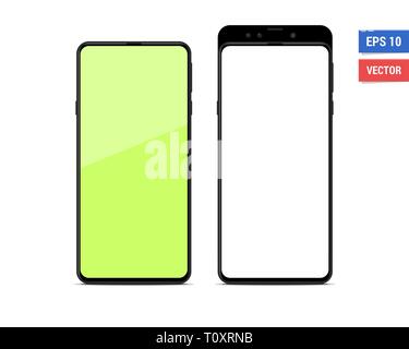 Realistic vector flat mock-up Xiaomi Mi Mix3 with blank screen isolated on white background. Scale image any resolution Stock Vector
