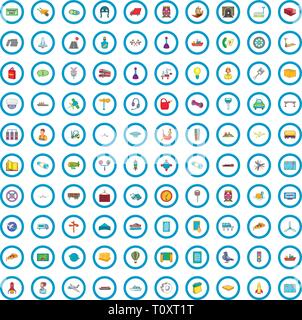 100 logistic and delivery icons set, cartoon style Stock Vector