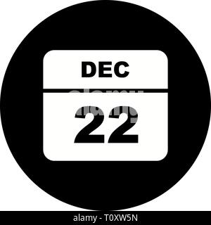 December 22nd Date on a Single Day Calendar Stock Photo