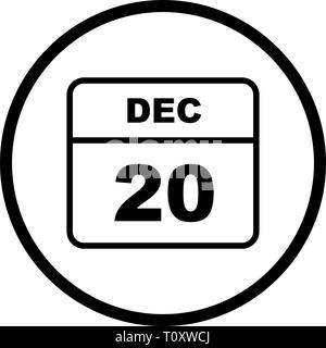 December 20th Date on a Single Day Calendar Stock Photo