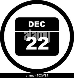 December 22nd Date on a Single Day Calendar Stock Photo